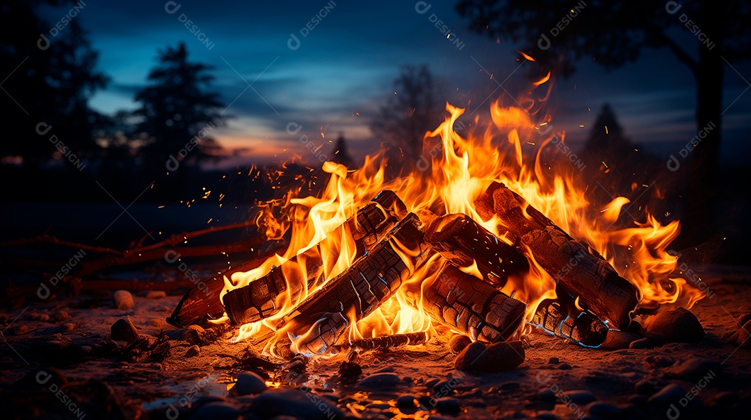 Um fogo ao ar livre com chamas fundo branco isolado