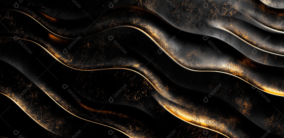 Fundo abstrato preto e dourado com linhas onduladas