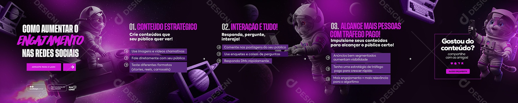 Carrossel Marketing Digital como Aumentar o Engajamento nas Redes Sociais Social Media PSD Editável