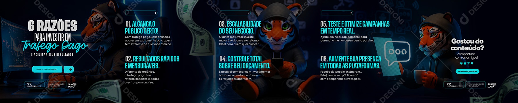 Carrossel Marketing Digital Seis Razões para Investir no Tráfego Pago Social Media PSD Editável