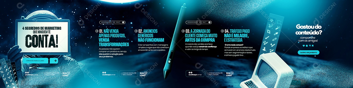 Carrossel Quatro Segredo do Marketing que Ninguém te Conta Social Media PSD Editável
