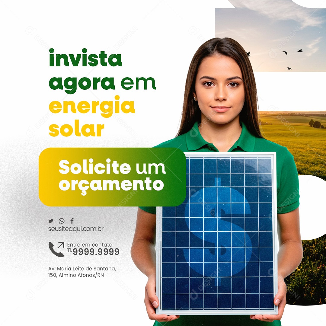Invista Agora em Energia Solar Solicite um Orçamento Social Media PSD Editável