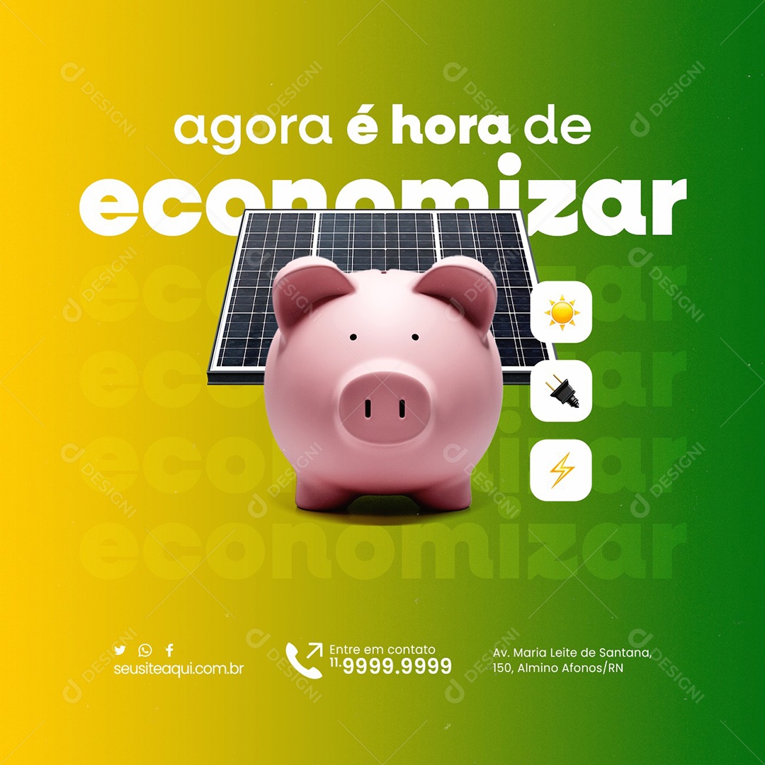 Social Media Energia Solar Agora é Hora de Economizar PSD Editável