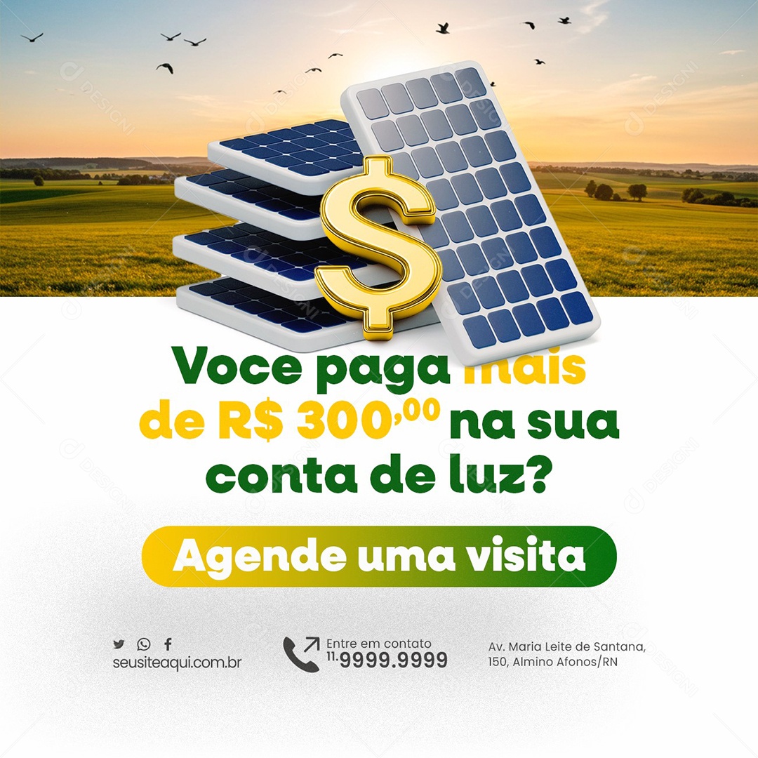 Energia Solar Voce Paga Mais de Trezentos na Sua Conta de Luz Social Media PSD Editável