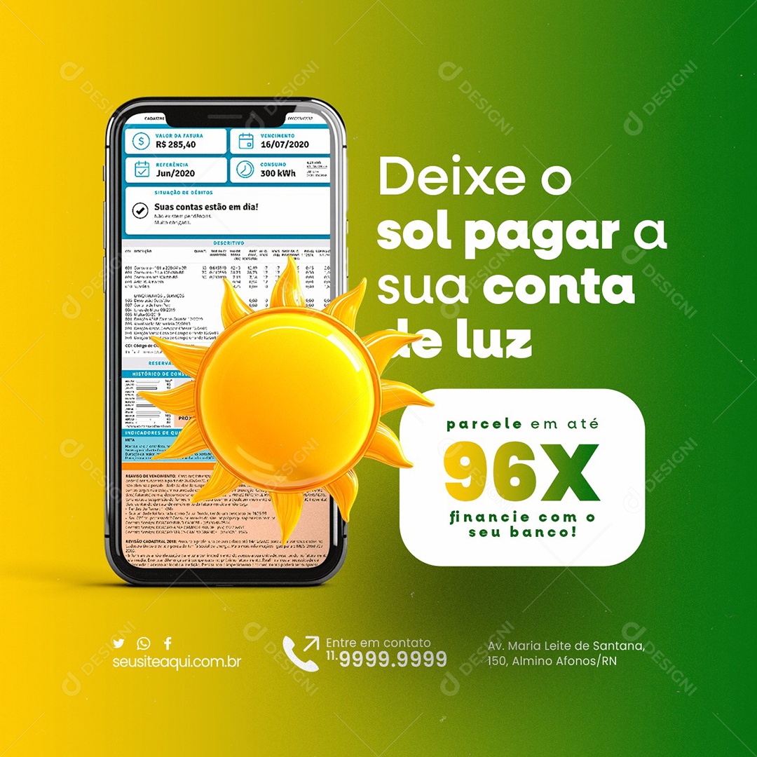 Energia Solar Deixe o Sol Pagar a Sua Conta de Luz Social Media PSD Editável
