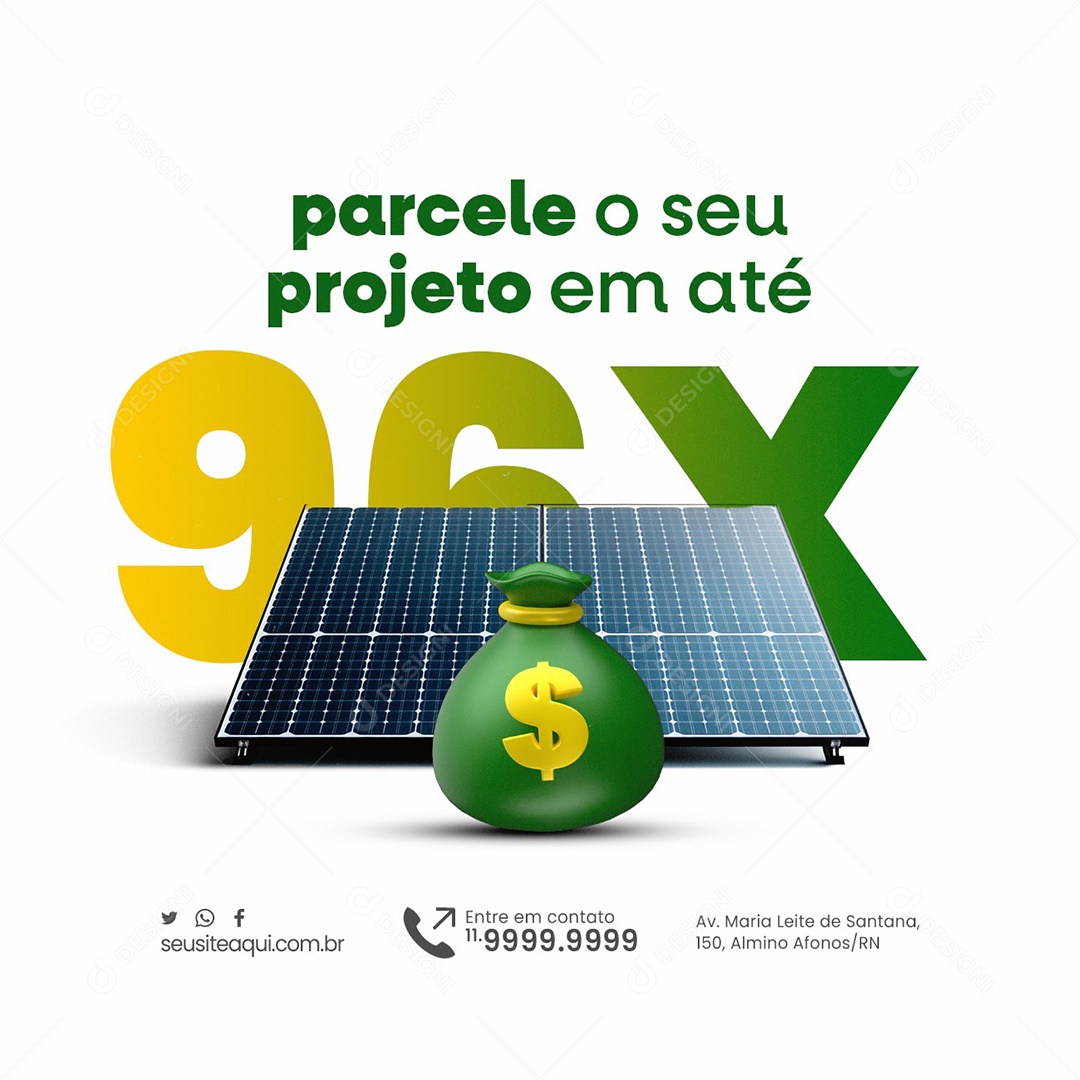 Energia Solar Parcele o Seu Projeto em Até Noventa e Seis Vezes Social Media PSD Editável
