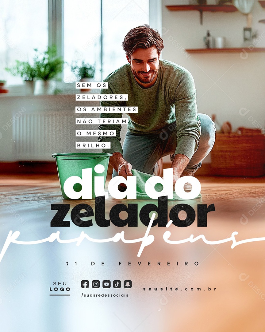 Dia do Zelador 11 de Fevereiro Parabéns Social Media PSD Editável