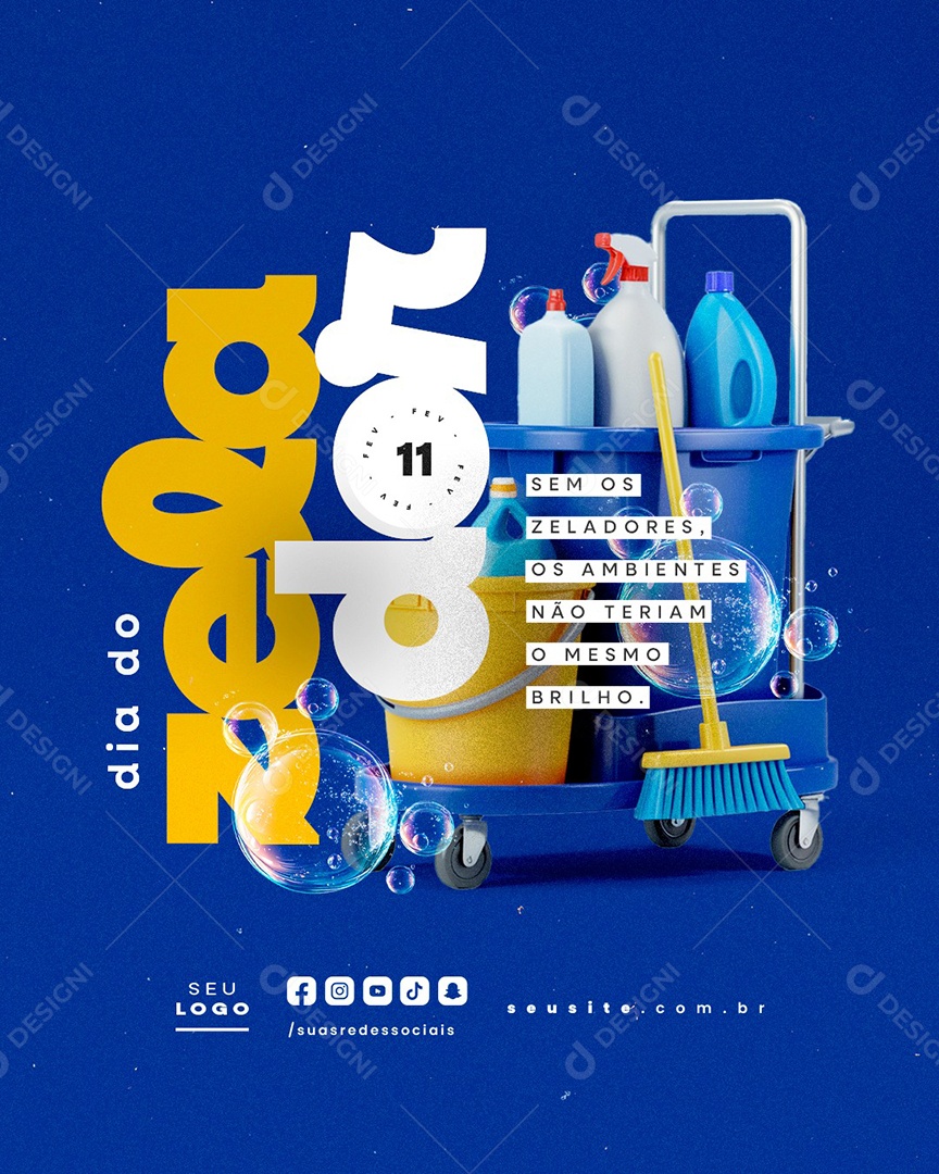 Dia do Zelador 11 de Fevereiro Social Media PSD Editável