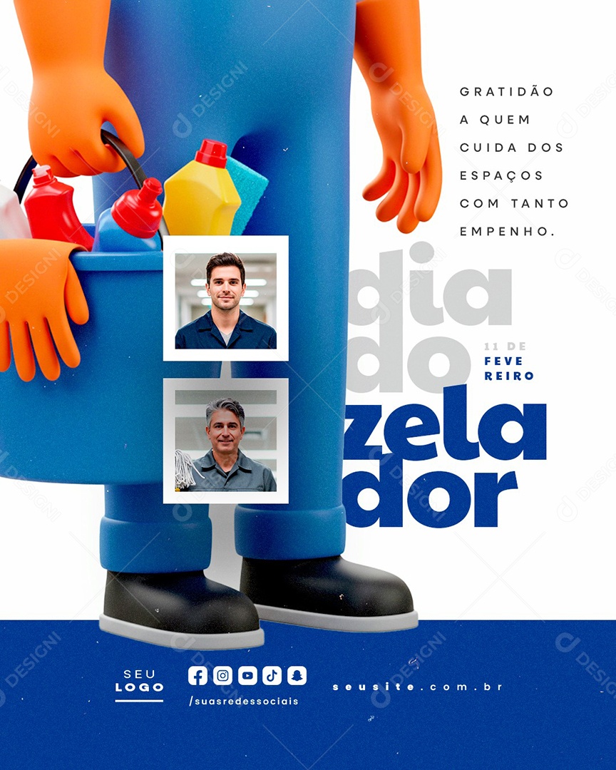 Dia do Zelador 11 de Fevereiro Social Media PSD Editável