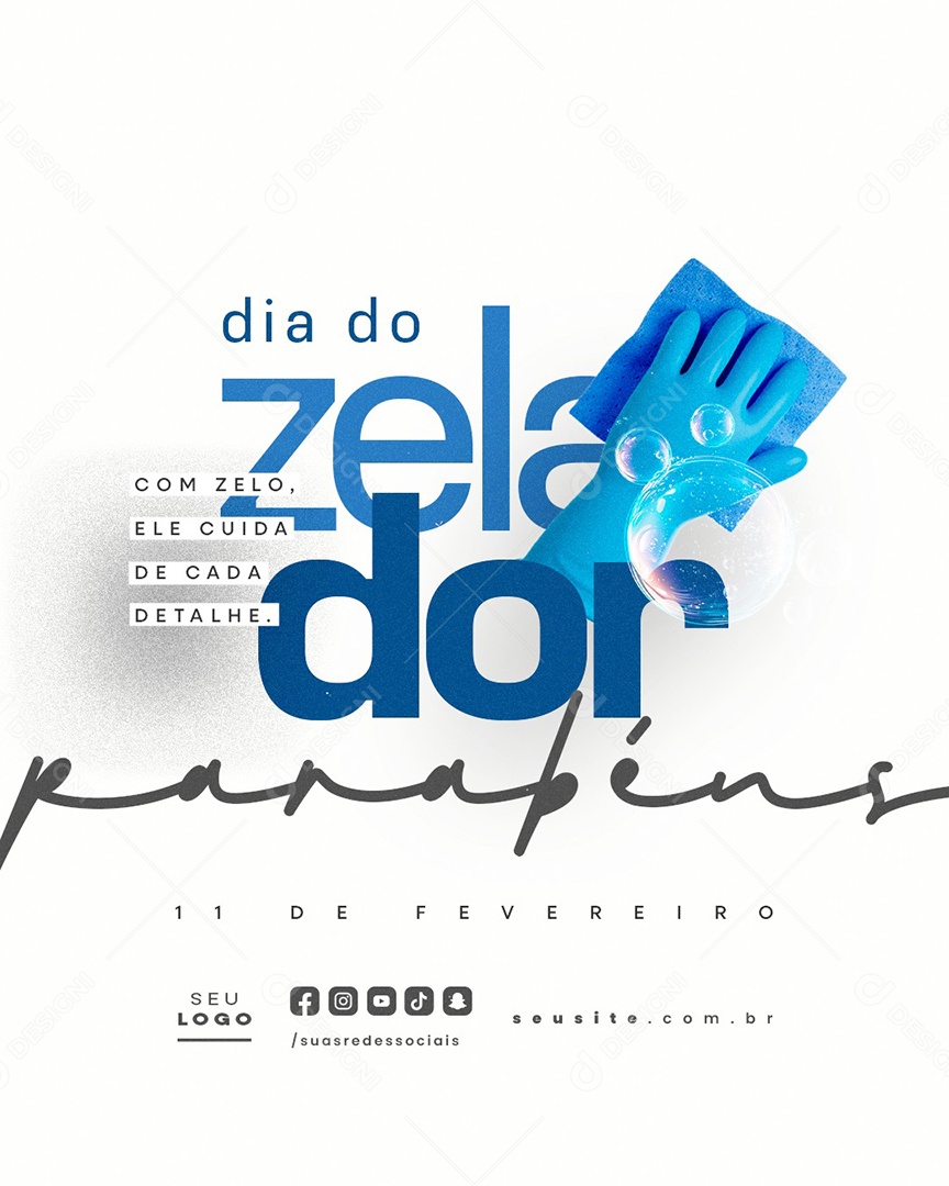 Dia do Zelador 11 de Fevereiro Parabéns Social Media PSD Editável