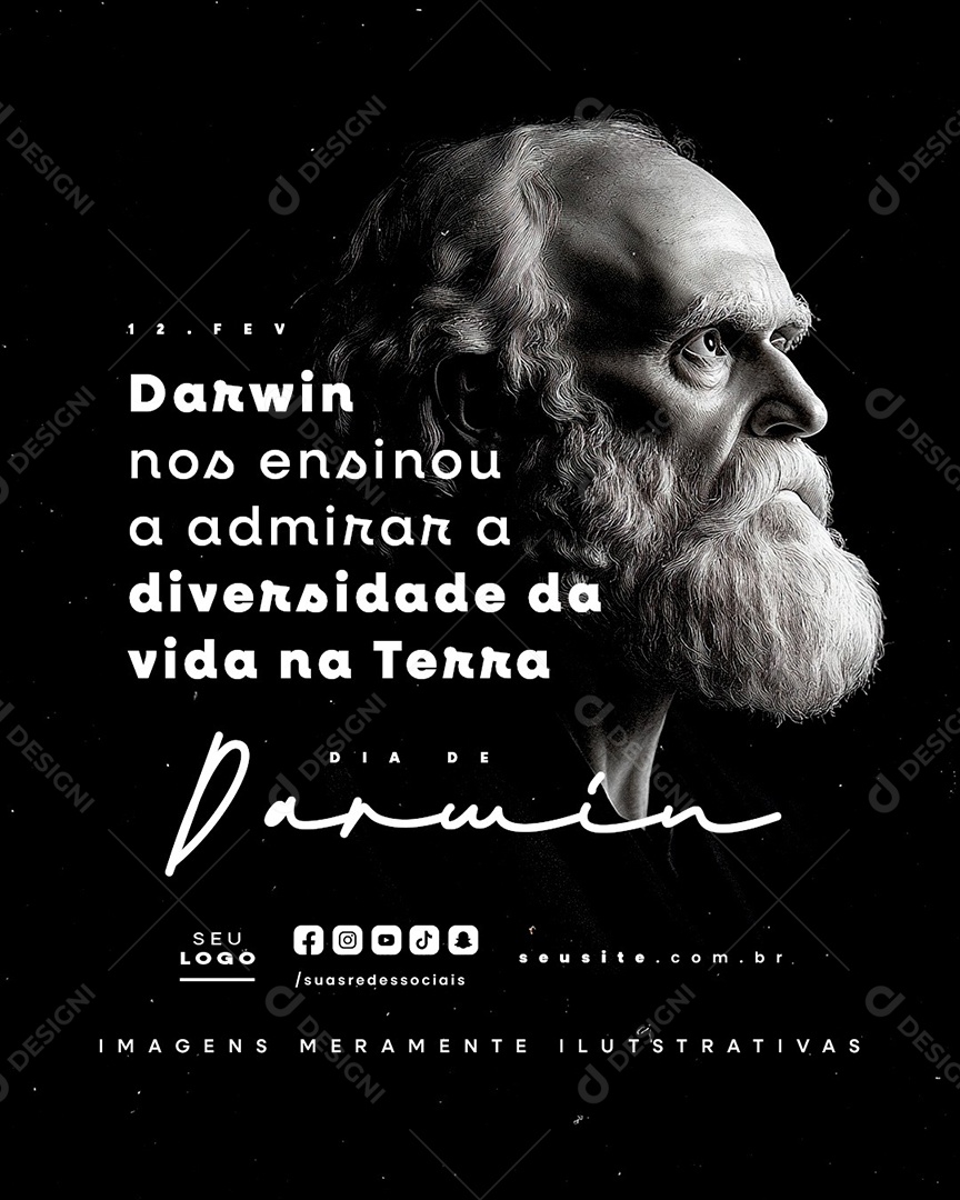 Dia De Darwin 12 de Fevereiro Social Media PSD Editável