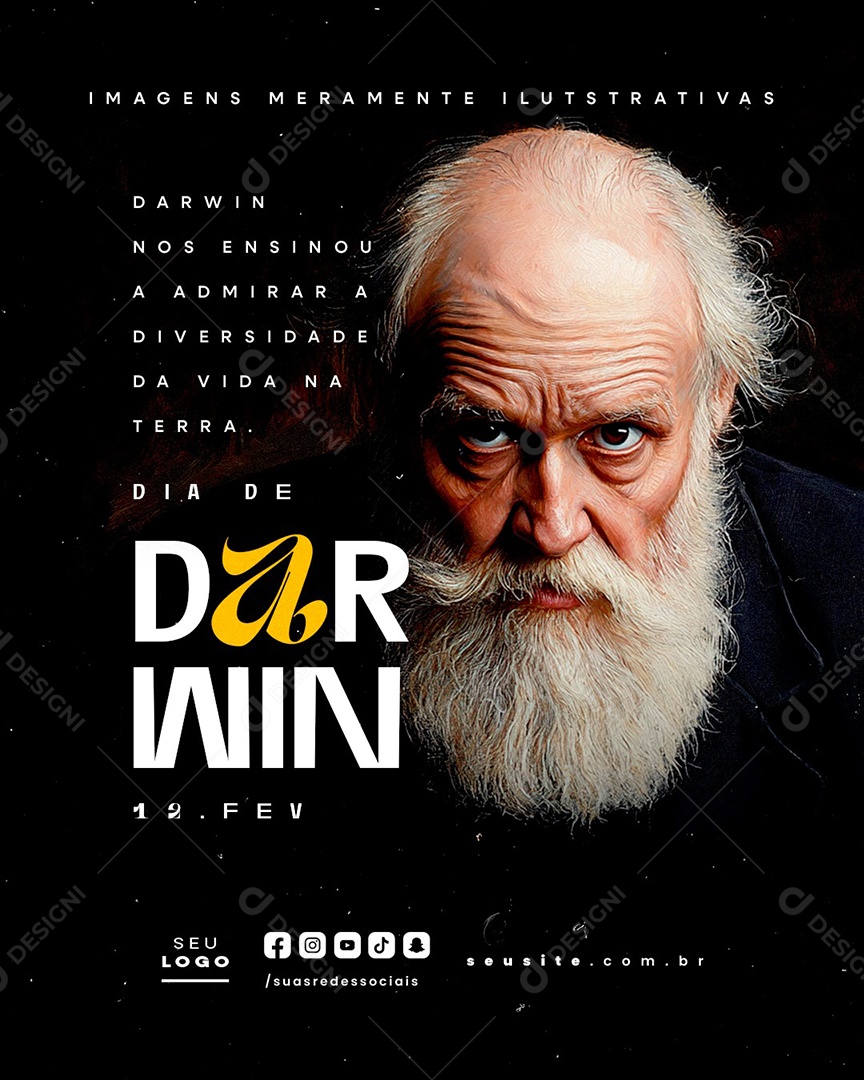 Dia De Darwin 12 de Fevereiro Social Media PSD Editável