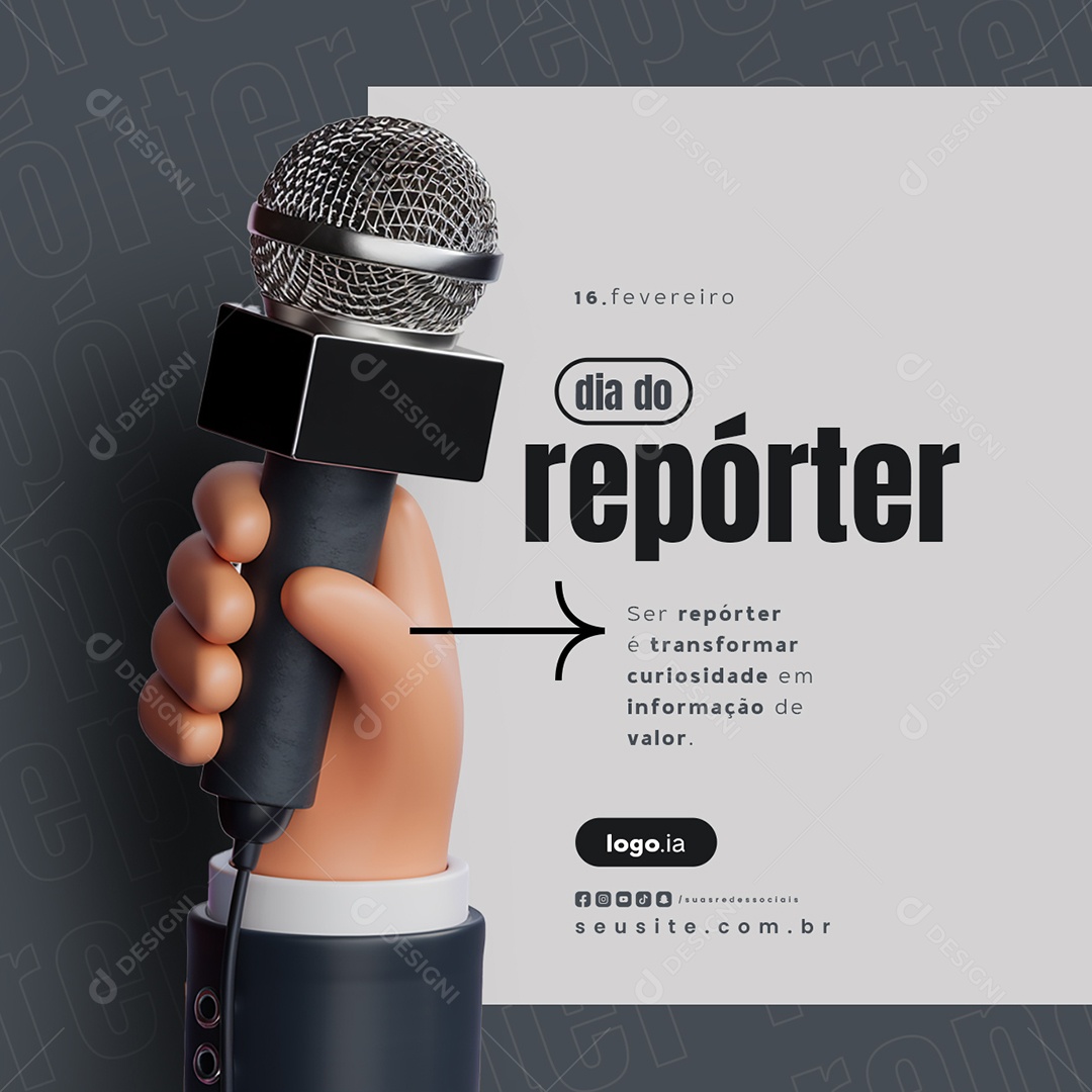 Dia do Repórter 16 de Fevereiro Social Media PSD Editável