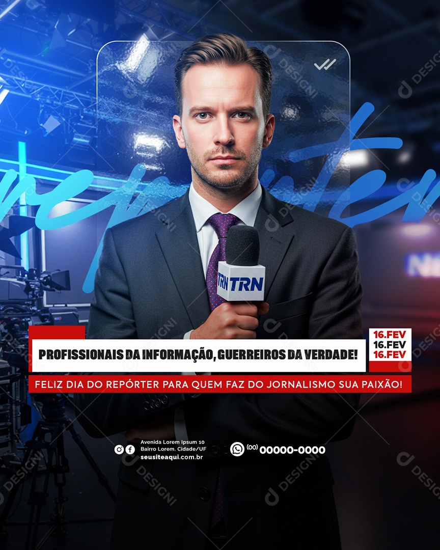 Dia do Repórter 16 de Fevereiro Social Media PSD Editável