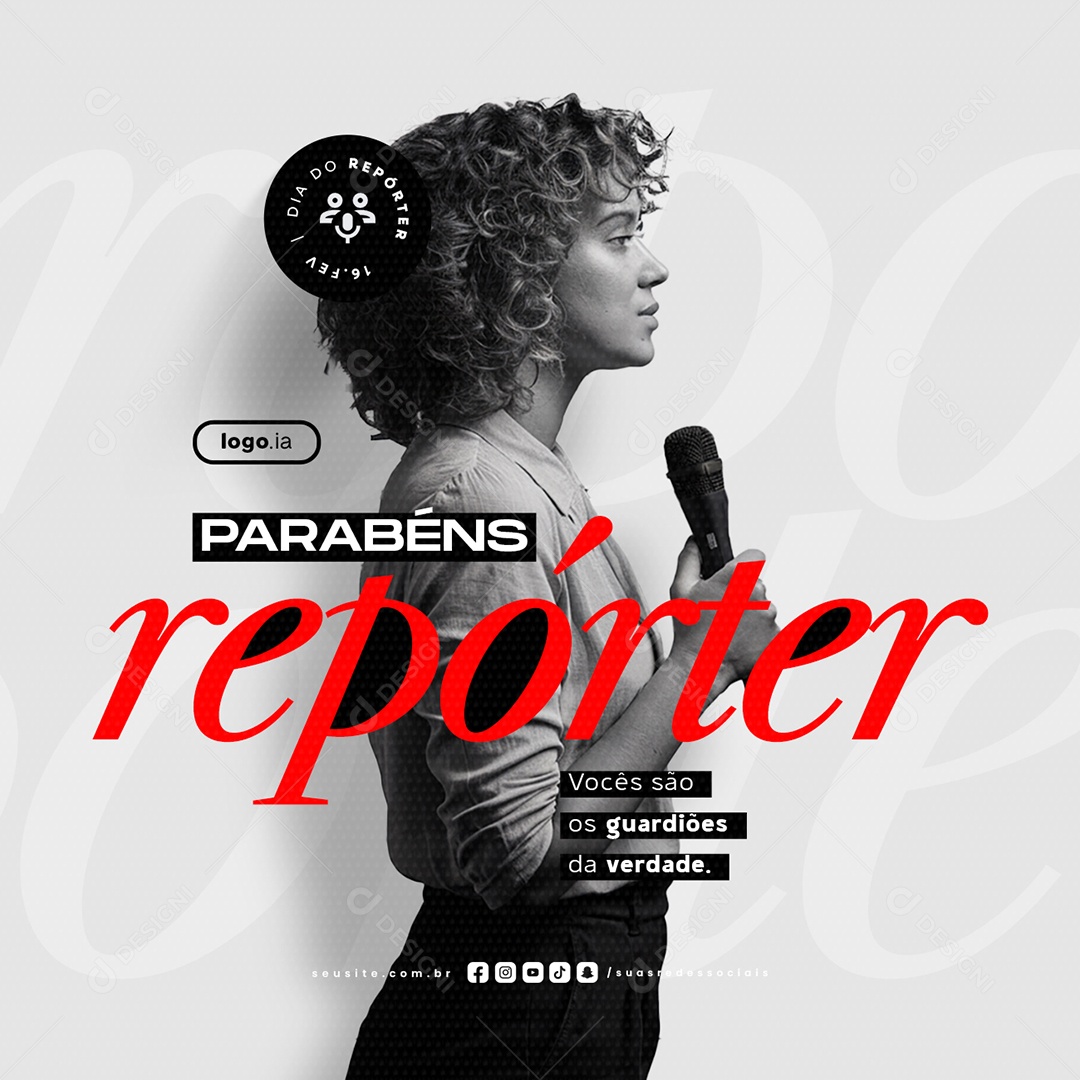 Dia do Repórter 16 de Fevereiro Parabéns Social Media PSD Editável
