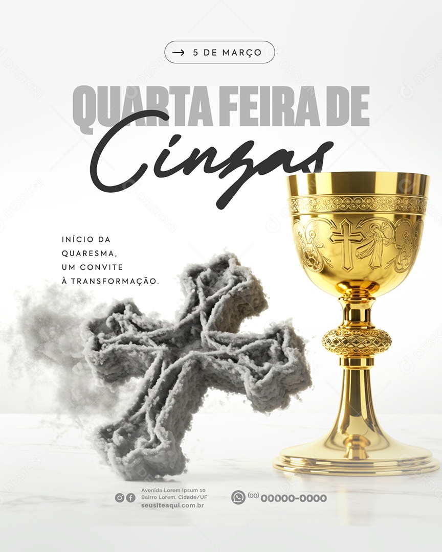 Quarta Feira de Cinzas 05 de Março Social Media PSD Editável