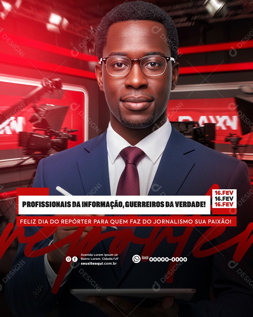 Dia do Repórter 16 de Fevereiro Social Media PSD Editável