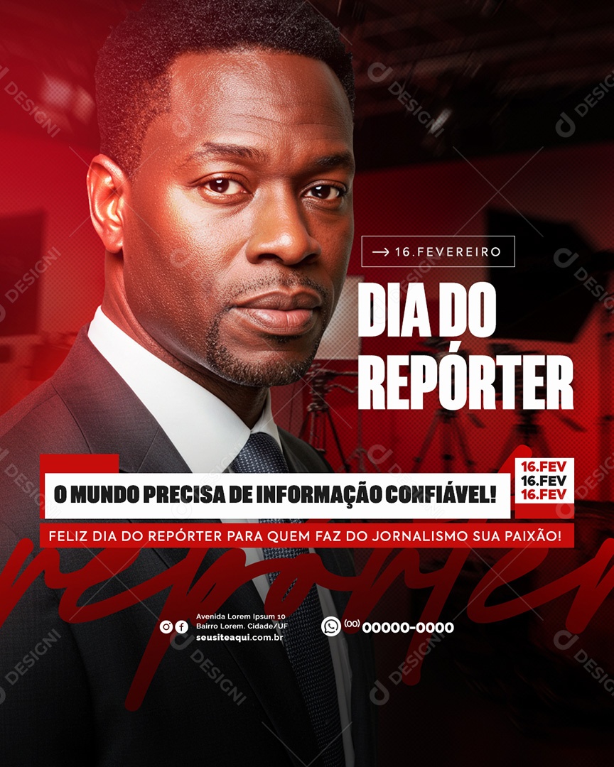 Dia do Repórter 16 de Fevereiro Social Media PSD Editável