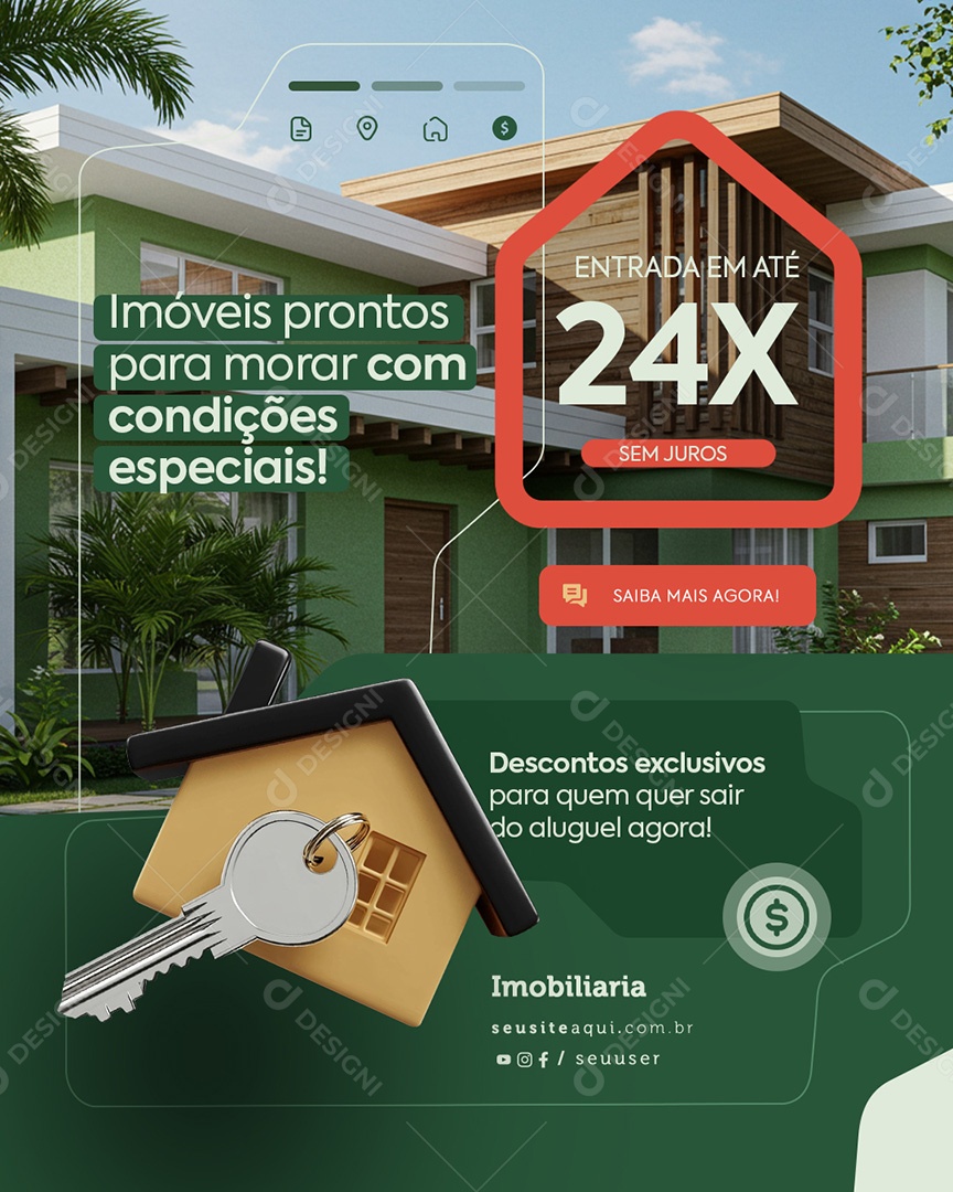 Imobiliária Imóvel Pronto Para Morar Social Media PSD Editável