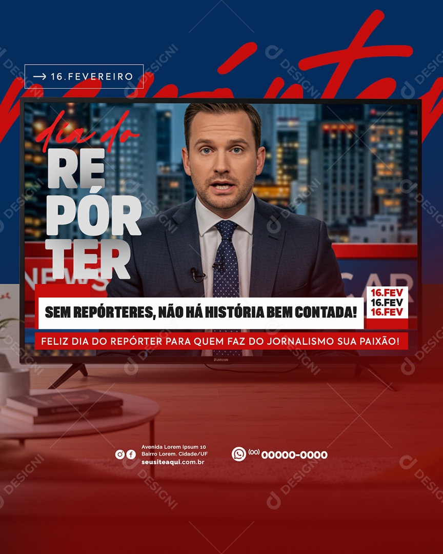 Dia do Repórter 16 de Fevereiro Social Media PSD Editável