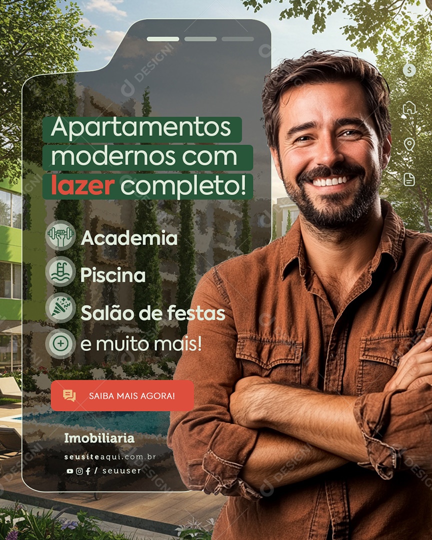 Imobiliária Apatetamentos Modernos com Lazer Completo Social Media PSD Editável