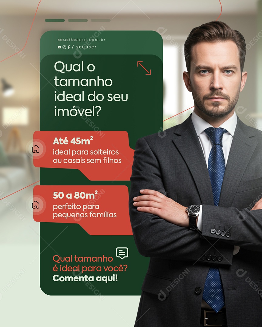 Imobiliária Qual Tamanho Ideal do seu Imóvel Social Media PSD Editável