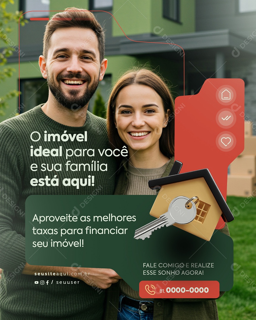 Imobiliária O Imóvel Ideal Para Você Social Media PSD Editável