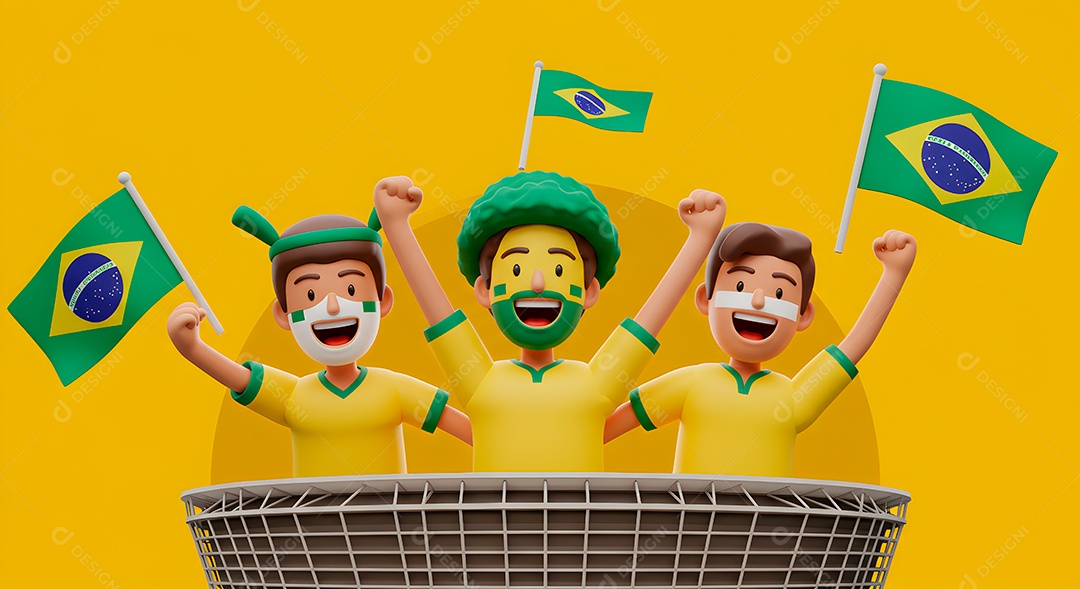 Compisão 3D de copa do mundo background IA generativa sobre fundo amarelo isolado
