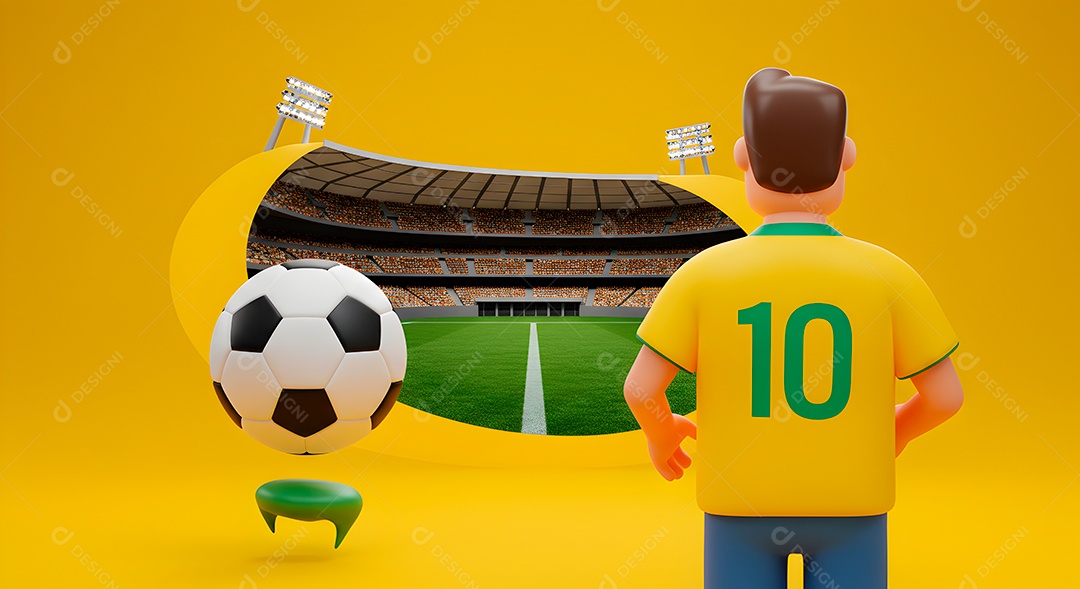 Compisão 3D de copa do mundo background IA generativa sobre fundo amarelo isolado