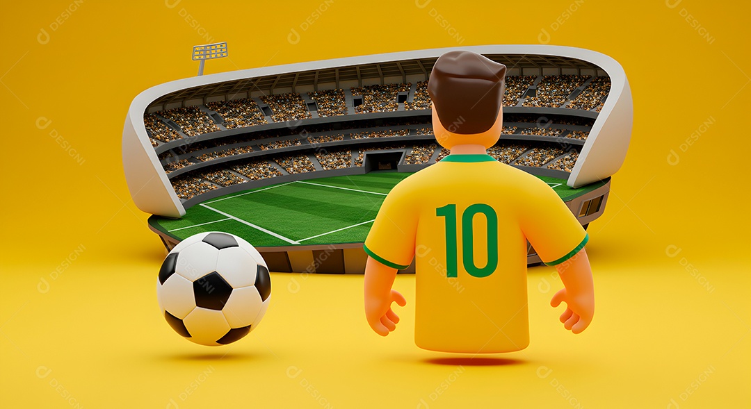 Compisão 3D de copa do mundo background IA generativa sobre fundo amarelo isolado