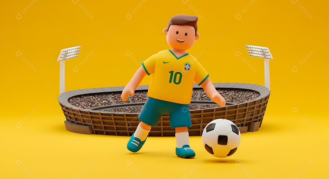 Compisão 3D de copa do mundo background IA generativa sobre fundo amarelo isolado