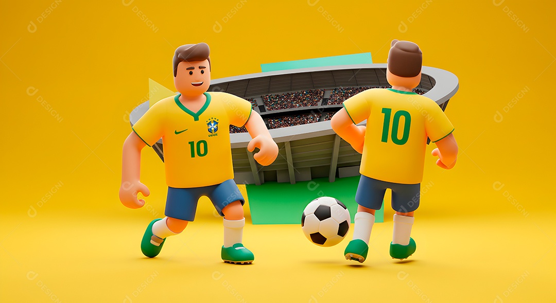 Compisão 3D de copa do mundo background IA generativa sobre fundo amarelo isolado