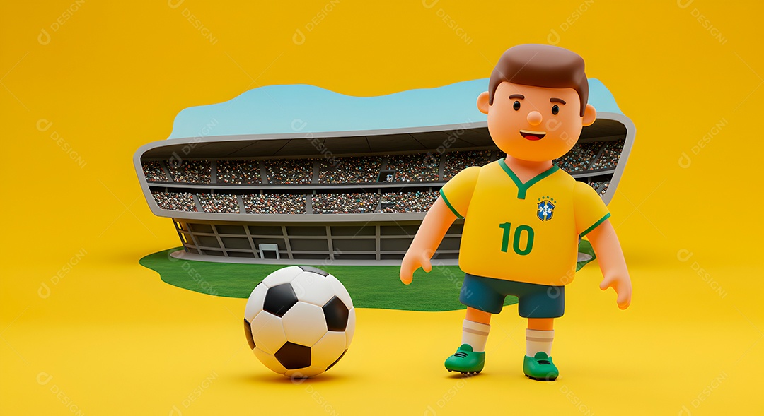Compisão 3D de copa do mundo background IA generativa sobre fundo amarelo isolado