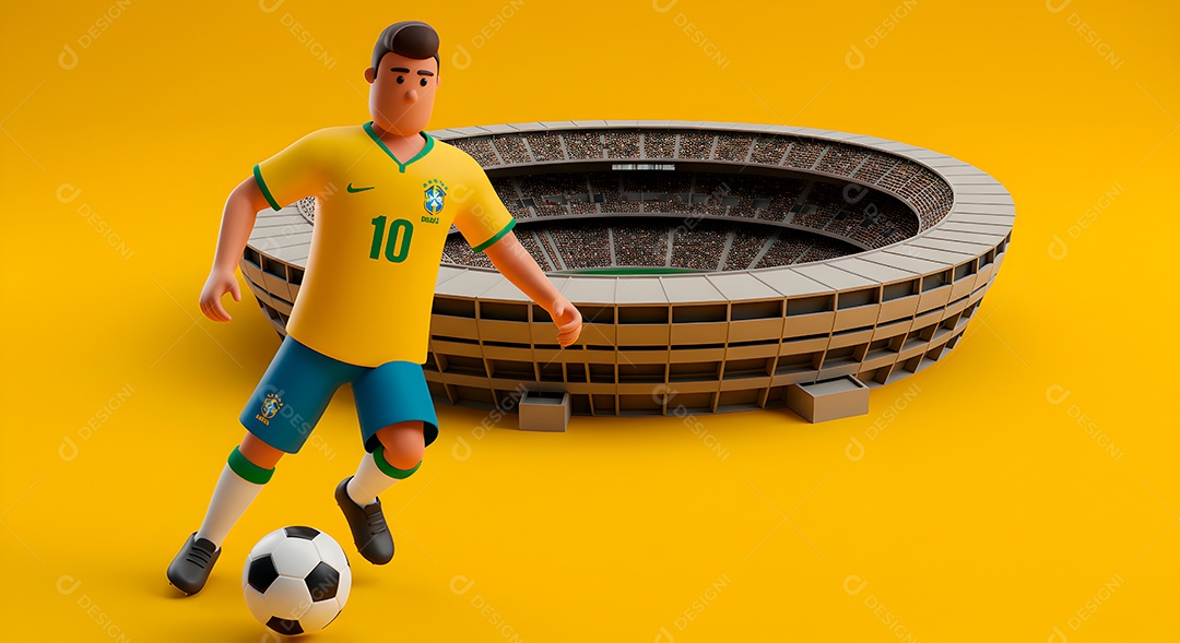 Compisão 3D de copa do mundo background IA generativa sobre fundo amarelo isolado