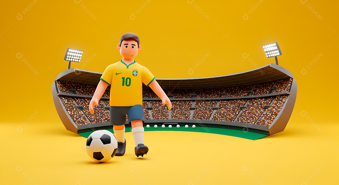 Compisão 3D de copa do mundo background IA generativa sobre fundo amarelo isolado