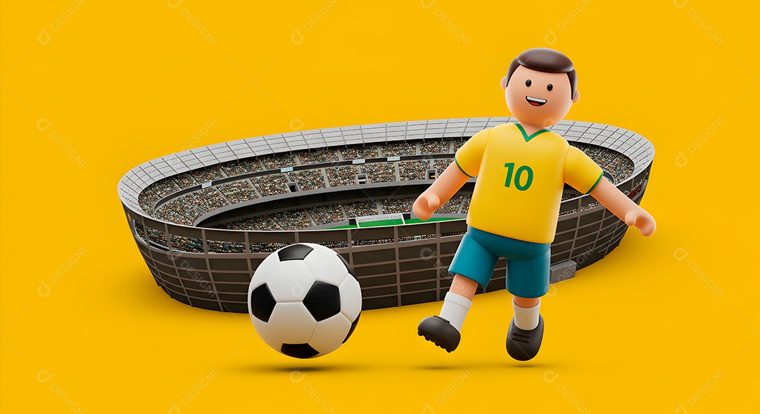 Compisão 3D de copa do mundo background IA generativa sobre fundo amarelo isolado