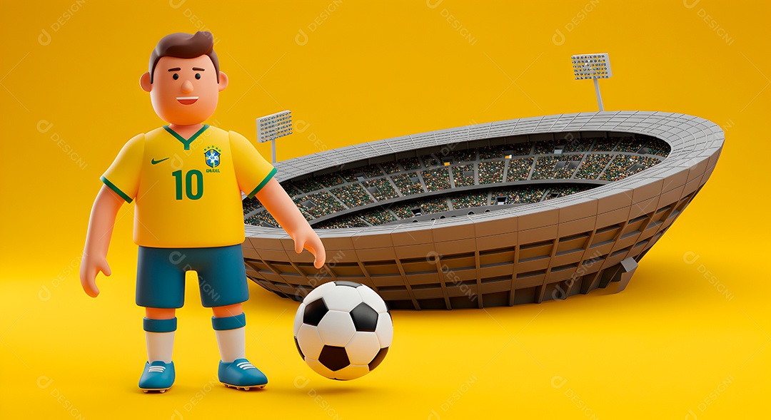 Compisão 3D de copa do mundo background IA generativa sobre fundo amarelo isolado