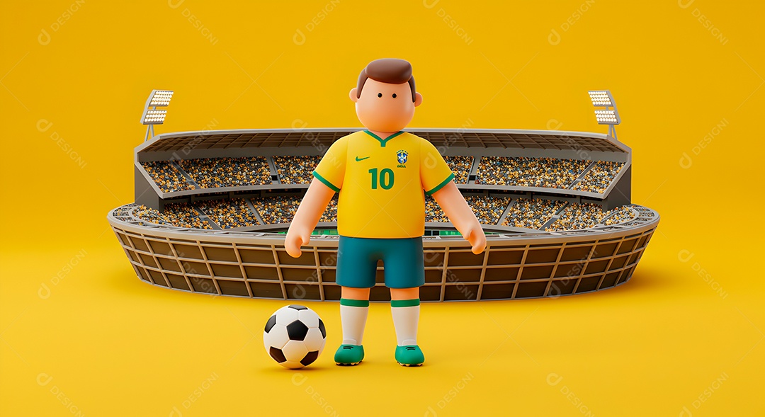 Compisão 3D de copa do mundo background IA generativa sobre fundo amarelo isolado