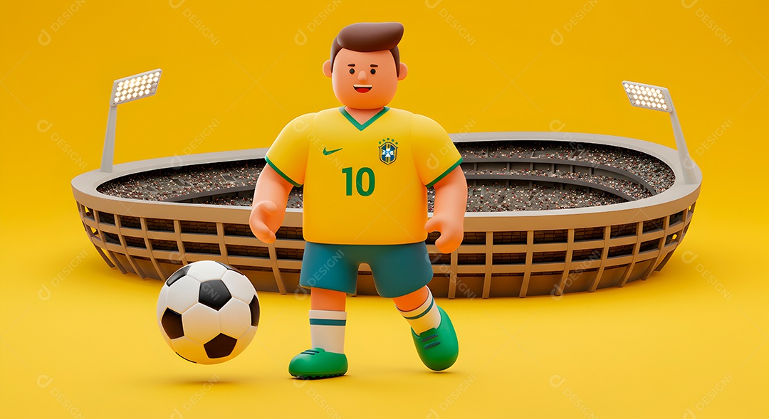Compisão 3D de copa do mundo background IA generativa sobre fundo amarelo isolado