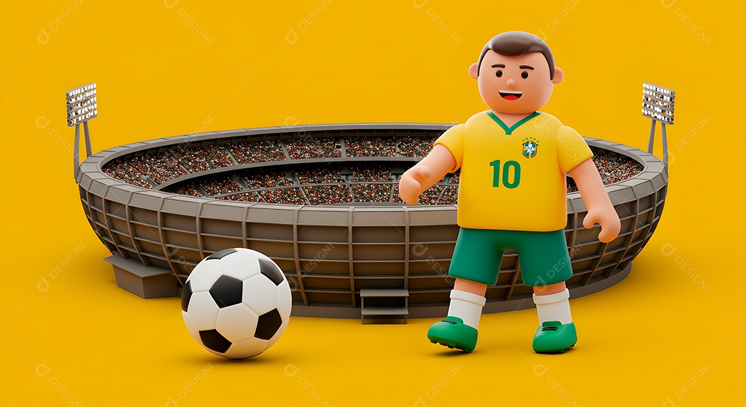 Compisão 3D de copa do mundo background IA generativa sobre fundo amarelo isolado