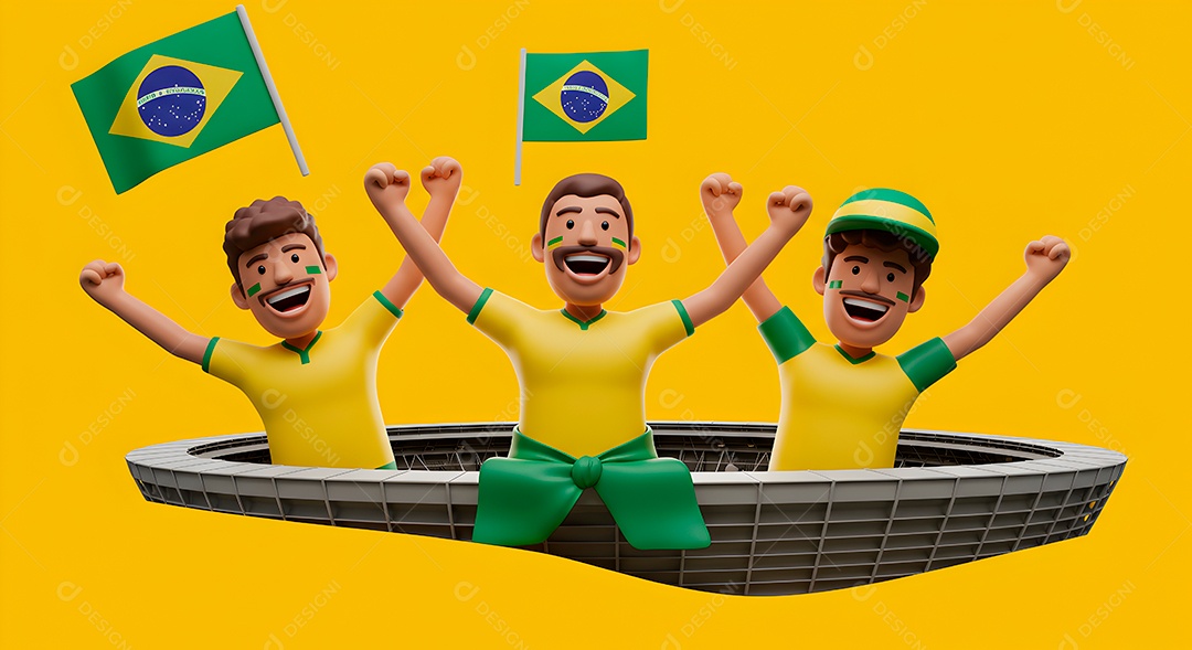 Compisão 3D de copa do mundo background IA generativa sobre fundo amarelo isolado