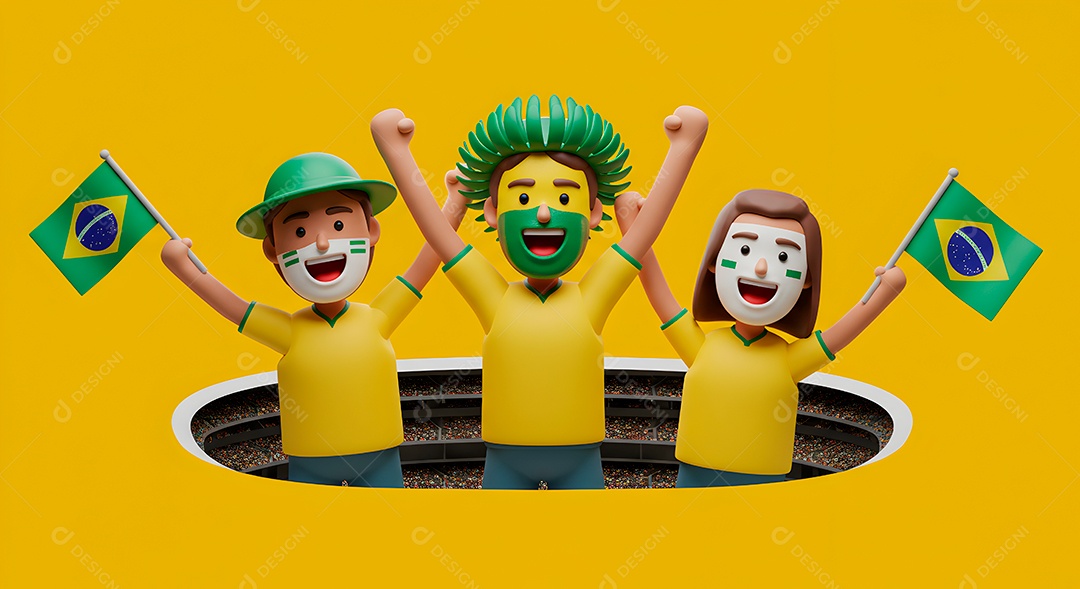 Compisão 3D de copa do mundo background IA generativa sobre fundo amarelo isolado