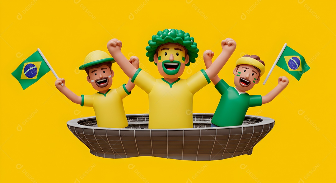 Compisão 3D de copa do mundo background IA generativa sobre fundo amarelo isolado