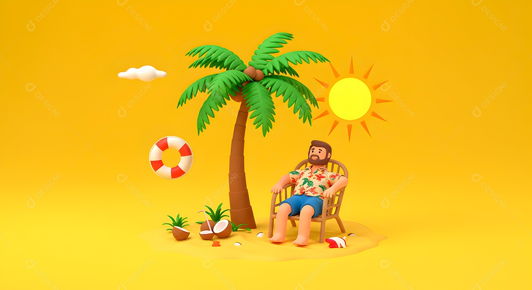 Composição 3D de férias background IA generativa sobre fundo amarelo isolado