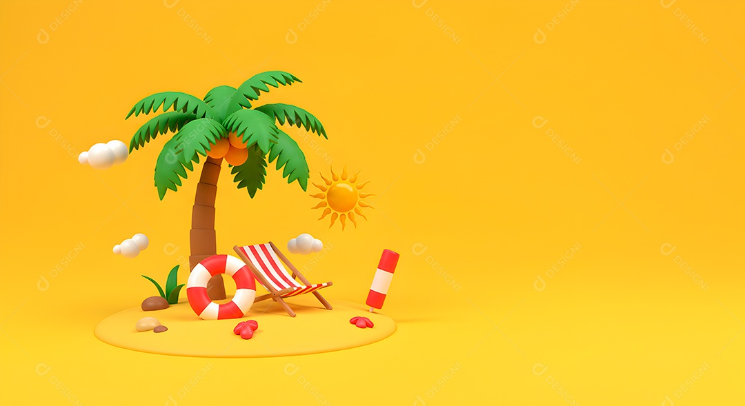 Composição 3D de férias background IA generativa sobre fundo amarelo isolado