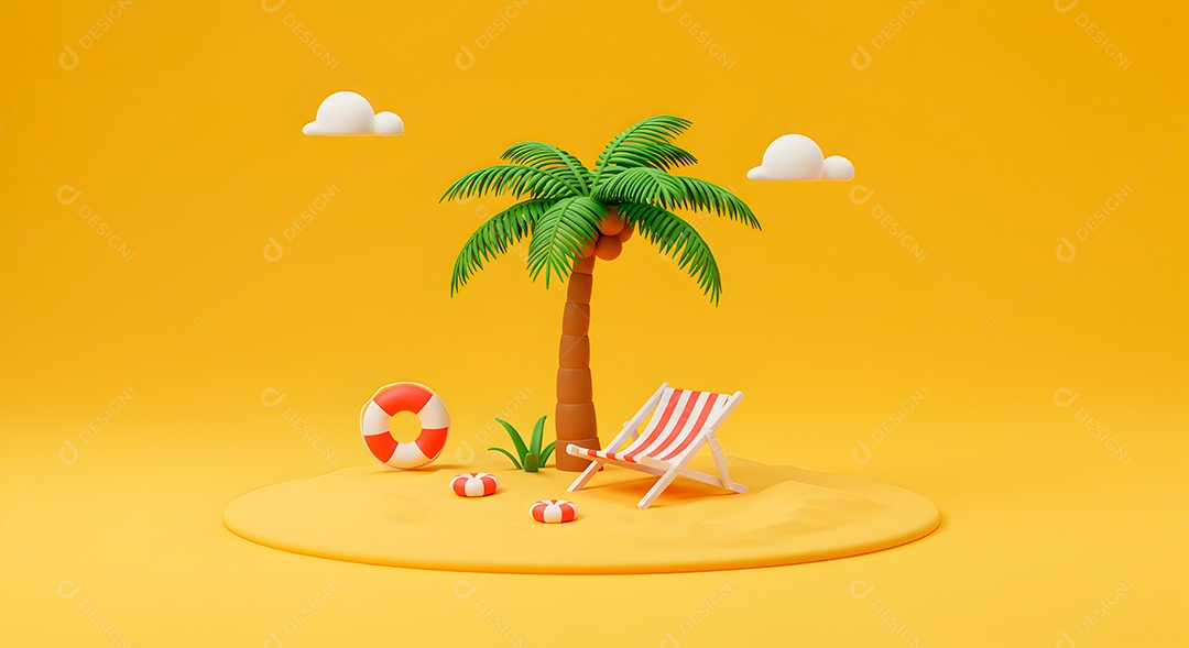 Composição 3D de férias background IA generativa sobre fundo amarelo isolado