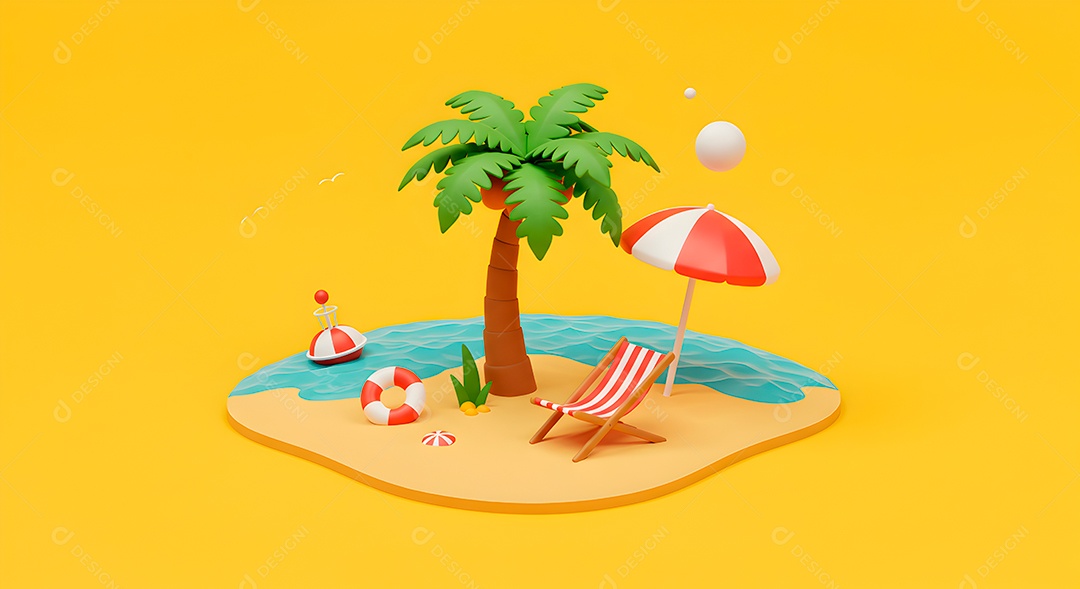 Composição 3D de férias background IA generativa sobre fundo amarelo isolado