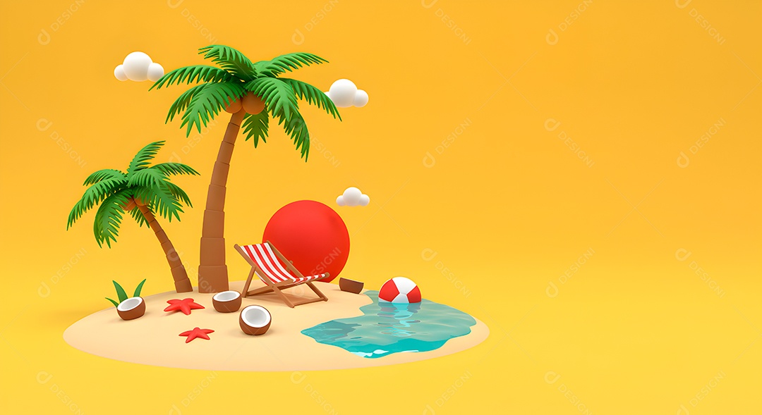 Composição 3D de férias background IA generativa sobre fundo amarelo isolado