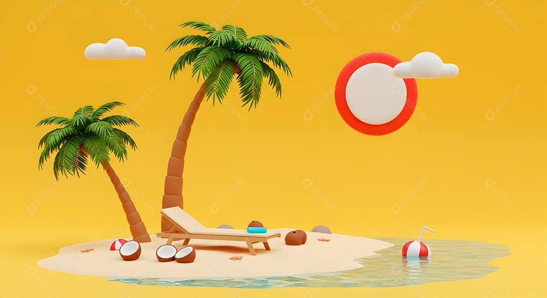 Composição 3D de férias background IA generativa sobre fundo amarelo isolado