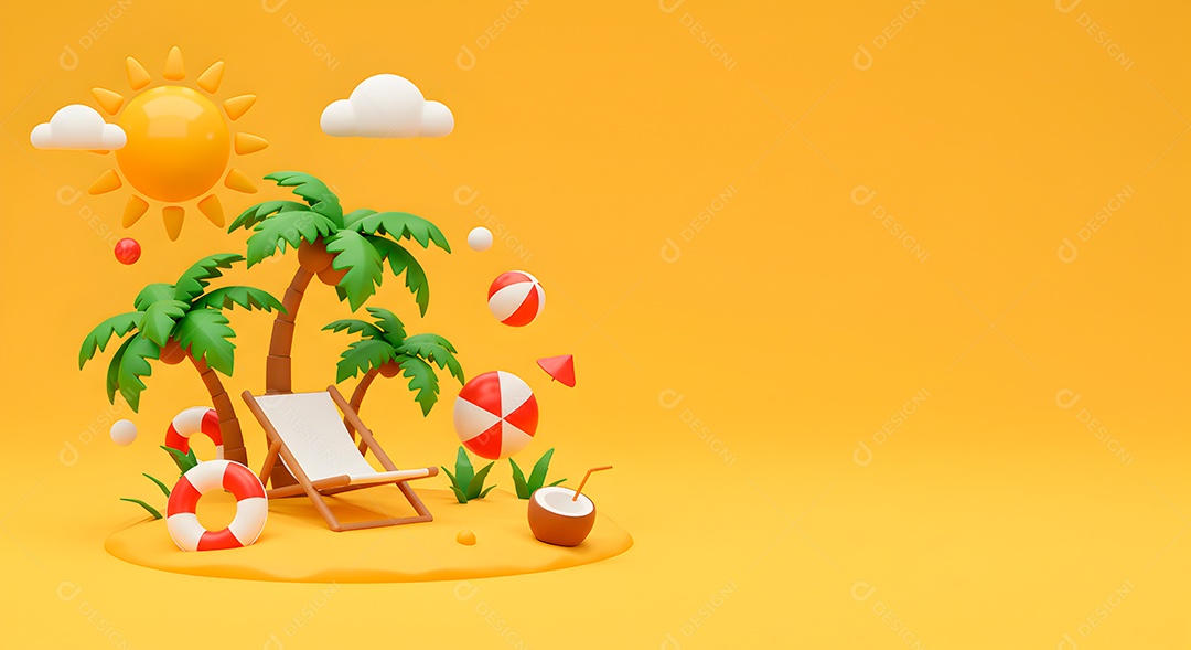 Composição 3D de férias background IA generativa sobre fundo amarelo isolado